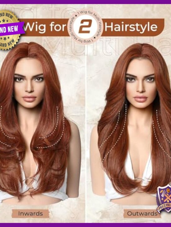 Long Human Hair Wig, Heat Resistant, Layered Middle Part, 24 Inch main image 4